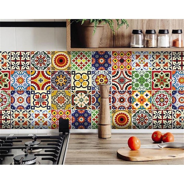 Gfancy Fixtures 6 x 6 in. Blue Red Yellow Mosaic Peel & Stick Tiles GF2627769 - main